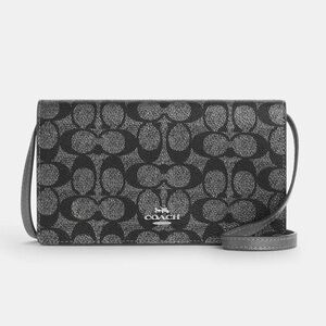Coach Anna Foldover Clutch Crossbody Bag Signature Canvas